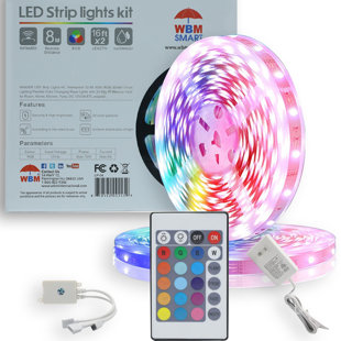 WBM Smart LED Strip Lights for Bedroom, 26ft Long with IR Remote Controller