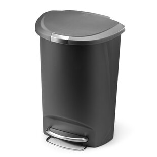 Simplehuman 50 Liter / 13 Gallon Semi-Round Kitchen Step Trash Can with Secure Slide Lock, Plastic