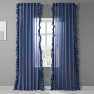 ROSALIND WHEELER Lucienne Ruffled Faux Linen Sheer Curtains for Bedroom & Living Room Curtains - Single Panel Drapes