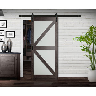 RENIN Continental 36'' x 84'' Solid + Manufactured Wood Glass Low-Gloss with Installation Hardware Kit Barn Door