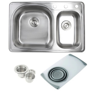 EMODERNDECOR 33'' L Drop-In Double Bowl Stainless Steel Kitchen Sink