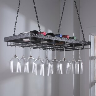 WINE ENTHUSIAST 8 Bottle Hanging Wine Bottle and Glass Rack