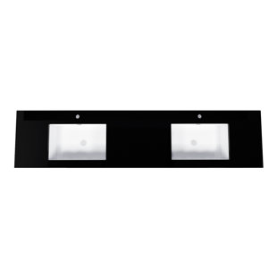 MORENOBATH 83.5 inches bathroom black vanity top with white double basin