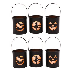 THE HOLIDAY AISLE® Black Metal Spooky Halloween Lanterns With Flameless Candles