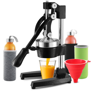 JoyTable 7 PC Manual Hand Press Citrus Juicer with 2 Glass Bottles, 3 Sleeves, and Silicone Funnel