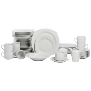 Ten Strawberry Street Simply Square 45 Piece Dinnerware Set, Service for 8 Plus Serveware