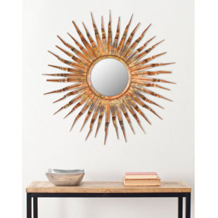 EBERN DESIGNS Bickel Sunburst Framed Wall Mounted Accent Mirror in Burnt Copper