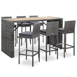 VIDAXL Patio Bar Set 7 Piece Outdoor Bar Table and Chairs Poly Rattan Black