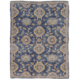 LANGLEY STREET® Fason Floral Hand Knotted Blue/Ivory Area Rug