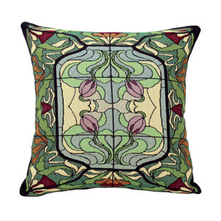 RENNIE & ROSE DESIGN GROUP Arts and Crafts Thistle and Rose Bud Throw Pillow