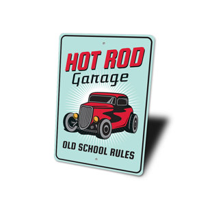 LIZTON SIGN SHOP, INC Hot Rod Garage Old School Rules Aluminum Sign