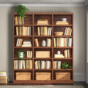 WINSTON PORTER Aliette Triple Wide Wood Bookcase, 18 Shelf, 84 inch Tall