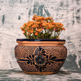 TIERRA FIRME Talavera 13"H Detailed Talavera Octogonal Ceramic Chata Planter