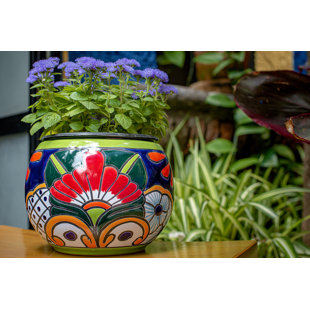 TIERRA FIRME Talavera Green Detailed Planter Baul