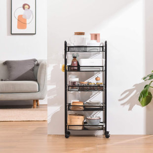 LIFEASE 5-Tier Mesh Rolling Storage Cart Multifunctional Utility Cart With 4 Free Rolling Casters 4 Hooks For Home, Office, Kitchen, Bathroom, Bedroom-White