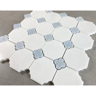 ES STONE Thassos White Marble Octagon and Blue Celeste Clover Moasic Wall and Floor Tile