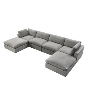 RUSTIC MANOR Elegance Judith Linen Modular Sofa U-Chaise Sectional
