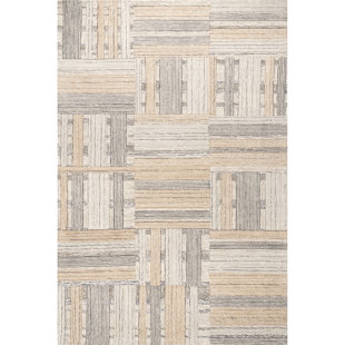 Arvin Olano x Rugs USA Deco Striped Tile Wool Beige Area Rug