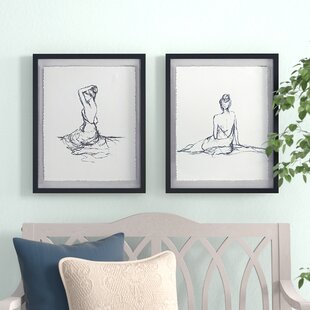 THREE POSTS™ Meisel Feminine Figures Sketch 2-piece Framed Glass and Matted Wall Art Set