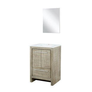 LEXORA Lafarre 24 in W x 20 in D Rustic Acacia Bath Vanity, White Quartz Top and 18 in Mirror