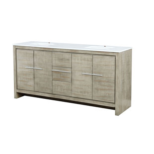LEXORA Lafarre Lafarre 72 in W x 20 in D Rustic Acacia Double Bath Vanity and White Quartz Top