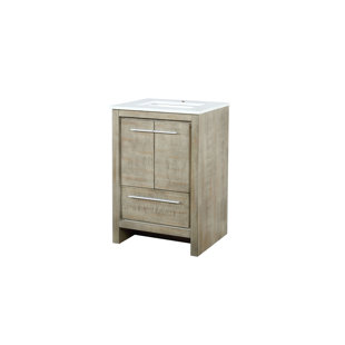 LEXORA Lafarre 24 in W x 20 in D Rustic Acacia Bath Vanity and White Quartz Top