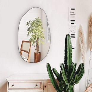 EBERN DESIGNS Frameless Irregular Wall Mirror, Decorative Asymmetrical Dresser Mirror