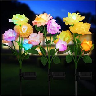 LETMY 26.6'' Solar Powered Integrated LED Color Changing Lawn Ornament (Set of 3)