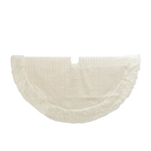 GERSON INTERNATIONAL 48 In. White Cable Knit Christmas Tree Skirt Faux Fur Trim