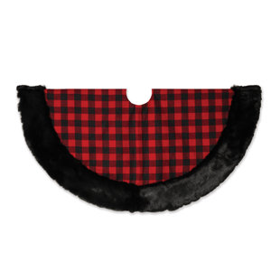 GERSON INTERNATIONAL 48 In. Buffalo Plaid And Black Fux Fur Trim Tree Skirt