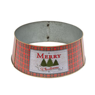 GERSON INTERNATIONAL Galvanized Metal Merry Christmas Buffalo Plaid Tree Collar