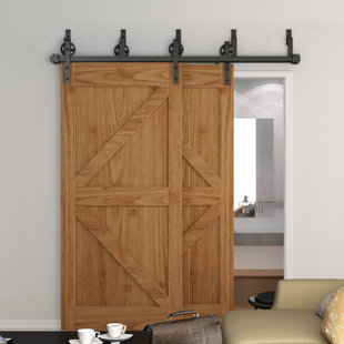 ATT Rustic Spoke Sliding Double Bypass Barn Door Hardware Kit