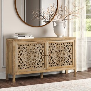 KELLY CLARKSON HOME Josiah 60" Solid Wood Carved Two Door Two Shelf Sideboard Cabinet