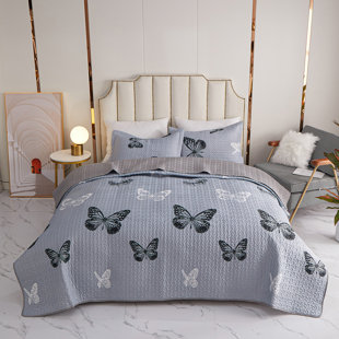 KINDRED HOME Butterfly Quilt Set - Lightweight Soft Butterfly Bedspread for Bedroom Decor (Grey)