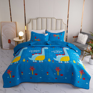 KINDRED HOME Cartoon Dinosaur Quilt Set with Sham (Twin)