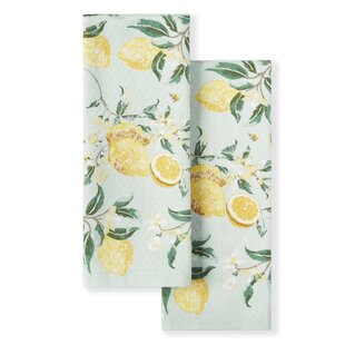 Martha Stewart Lemon Whimsy Kitchen Towel Set 2-Pack 16"X28", Aqua/Green/Yellow/White (Set of 2)