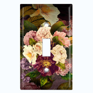 WORLDACC Patterned Metal Light Switch Plate Outlet Cover (Flower Purple White Rose 2 - Single Toggle) Gang Toggle Light Switch Wall Plate