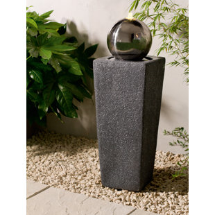 PREMIER DECORATIONS LTD Polystone Tower Water Feature with Stainless Steel Ball