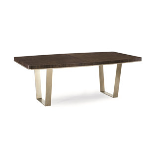 CARACOLE MODERN Modern Streamline Extendable Solid Wood Top Metal Base Dining Table