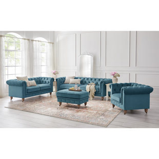 RUSTIC MANOR Elegance Elina Velvet Chesterfield Loveseat For Bedroom