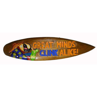 WORLD BAZZAR Hand Carved Wood Great Minds Clink Alike Cocktails Sign