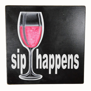 WORLD BAZZAR Hand Carved Wooden Sip Happens Sign