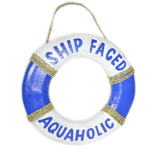WORLD BAZZAR Hand Carved Lifesaver Buoy Ship Faced Aquaholic Cute Sign