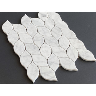 ES STONE 2" x 4" White Cararra Marble Leaf Pattern Moasic Floor and Wall Tile