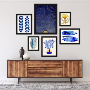 EAST URBAN HOME Abstract Framed Coastal Gallery Wall Art On Paper (6 Pieces)