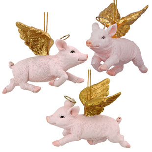 DESIGN TOSCANO Hog Heaven Flying Pig Angel Holiday Ornament (Set of 3)