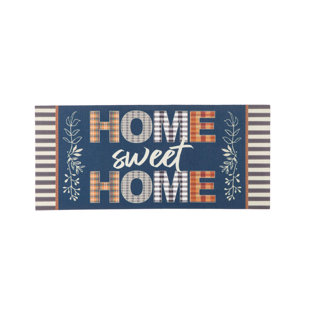 EVERGREEN ENTERPRISES, INC Fall Harvest Home Sweet Home Plaid Sassafras Switch 22 in. x 10 in. Non-Slip Indoor / Outdoor Door Mat