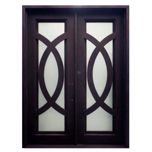 CUSTOM IRON DOOR PROS Iris 72'' Glass Iron Front Entry Doors (Set of 2)