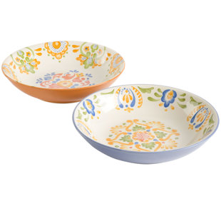 LAURIE GATES Hand Painted Dinnerware Set, 2-Piece Dinner Bowl Set (8.9"), Assorted