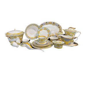 IMPERIAL GIFT CO. Greek Key 114 Piece Bone China Dinnerware Set, Service for 12